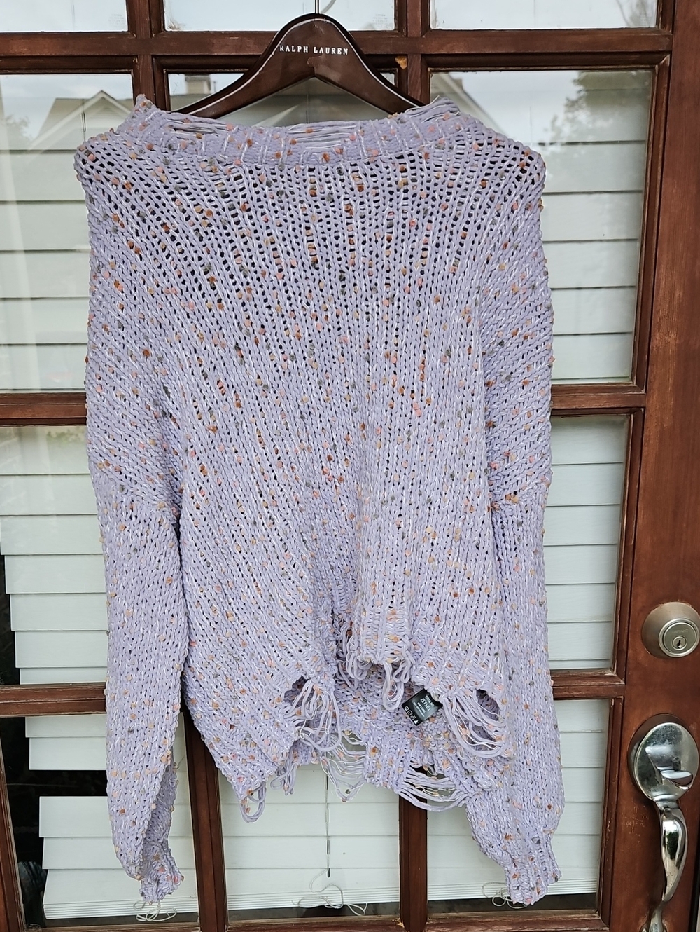 NWT! POL Confetti Distressed Lavender Open-Knit Distressed Turtleneck Sweater - Picture 3 of 7
